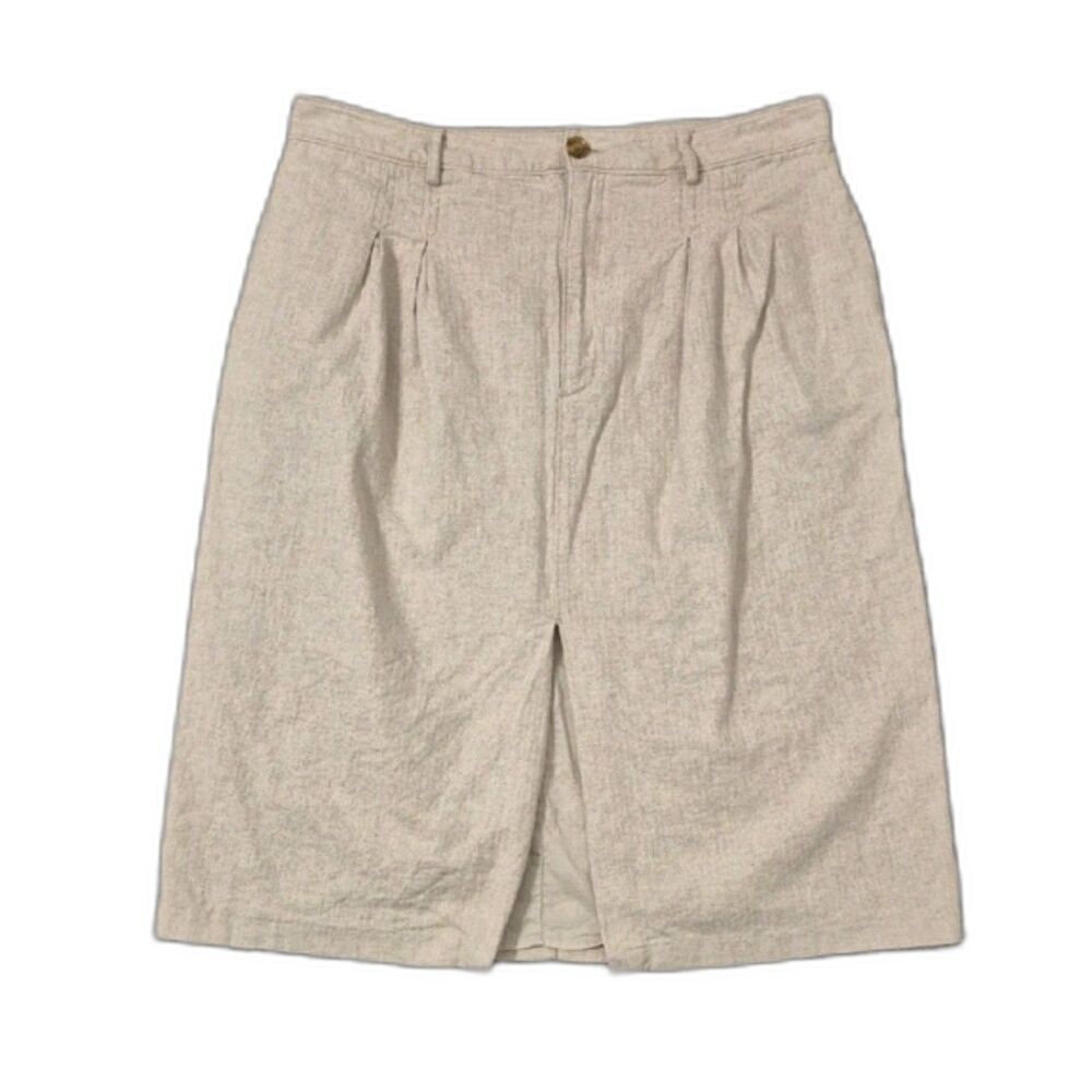 Banana Republic Linen Blend Skirt 16 Beige Herringbone Knee Length Lined Classic